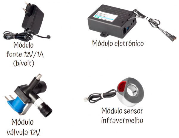 Componentes da torneira automática de mesa H2TEC